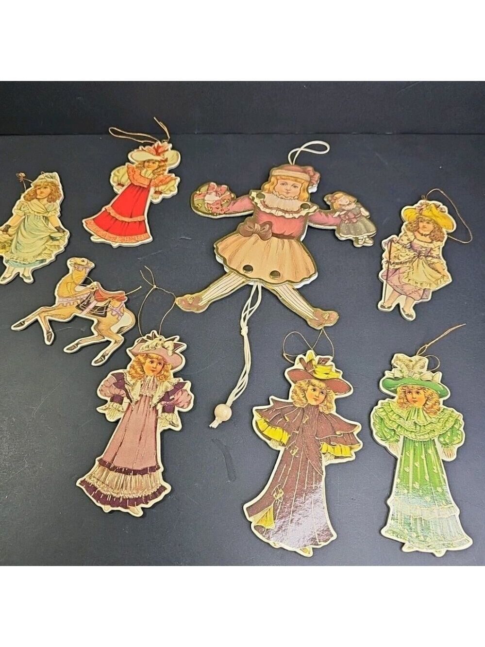 1984 Merrimack 8pcs Cardboard Victorian Christmas Ornamnets Vintage WOW!